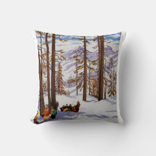 St. Moritz Vintage Skifahrer Alpine Eleganz Kunst Kissen