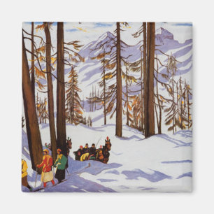 St. Moritz Vintage Skifahrer Alpine Eleganz Kunst Magnet