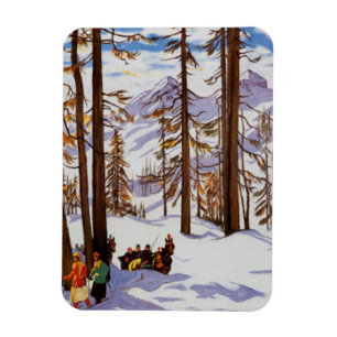 St. Moritz Vintage Skifahrer Alpine Eleganz Kunst Magnet