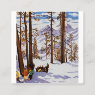 St. Moritz Vintage Skifahrer Alpine Eleganz Kunst Quadratische Visitenkarte
