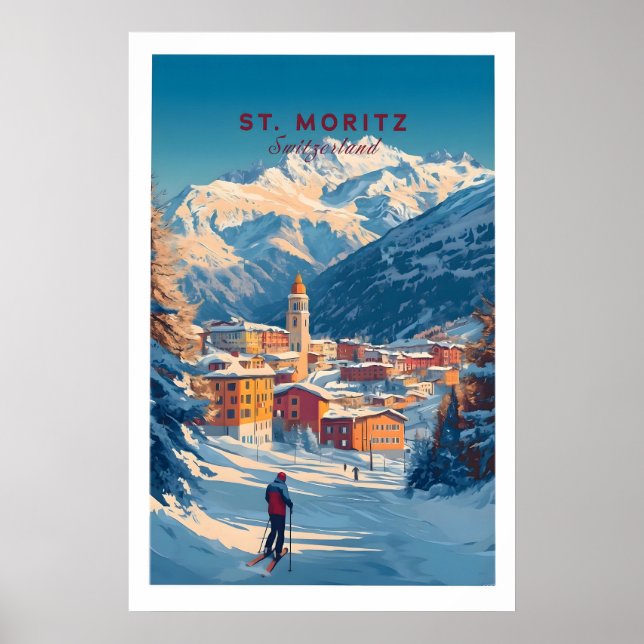 St Moritz Wandkunst Ski Druck 1 Poster (Vorne)