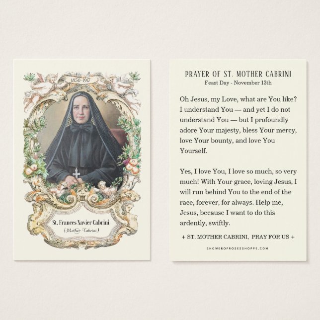 St. Mother Cabrini Katholische Religiöse Nun Gebet (Vorne & Hinten)