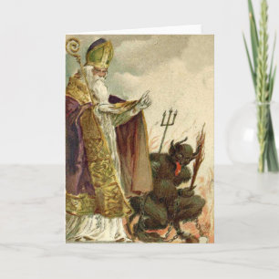 St Nicholas Krampus Heugabel Priester Feiertagskarte