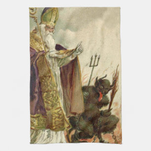 St. Nicholas Krampus Pitchfork Priester Küchentuch