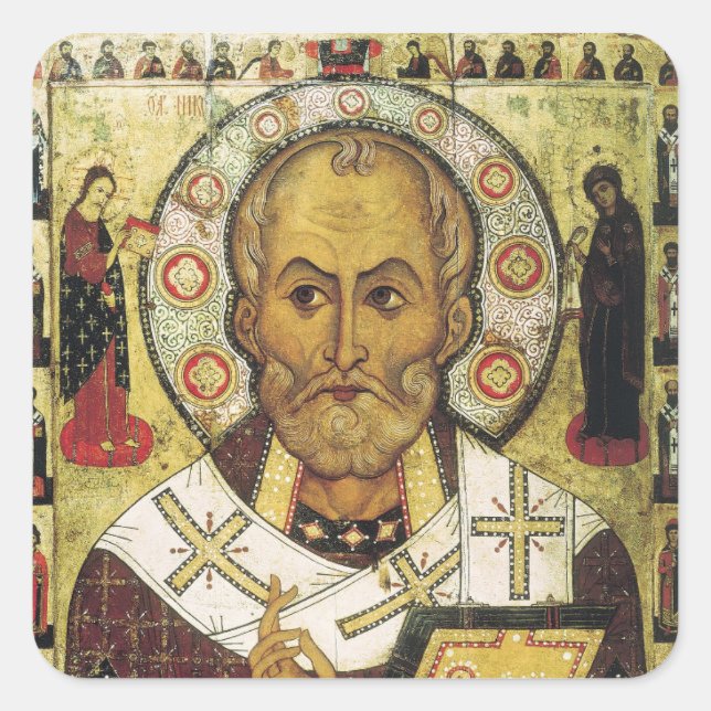 St. Nicholas Russian icon Quadratischer Aufkleber (Vorderseite)
