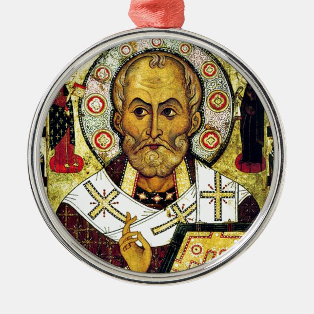 St. Nicholas - Schutzheilige der Kinder Silbernes Ornament (Vorne)