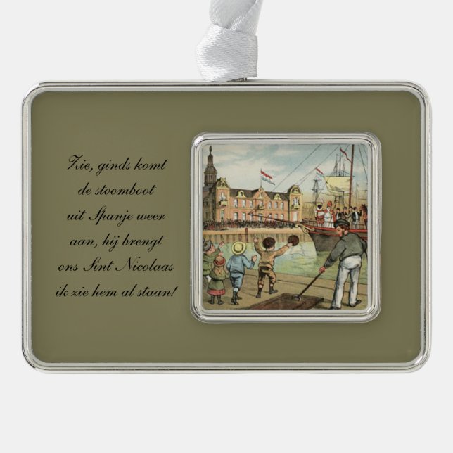 St. Nick-Holländer Sinterklaas kommt auf dem Rahmen-Ornament Silber (Vorderseite)