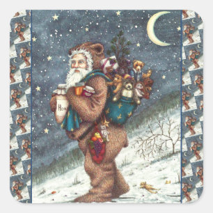 ST. NICK IN TEDDY BEAR ANZUG, CHRISTMAS TEDDIES QUADRATISCHER AUFKLEBER
