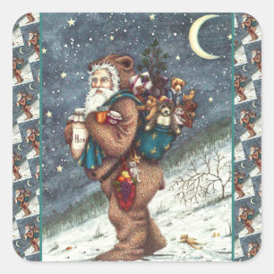 ST. NICK IN TEDDY BEAR ANZUG, CHRISTMAS TEDDIES QUADRATISCHER AUFKLEBER