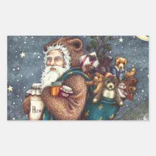 ST. NICK IN TEDDY BEAR ANZUG, CHRISTMAS TEDDIES RECHTECKIGER AUFKLEBER