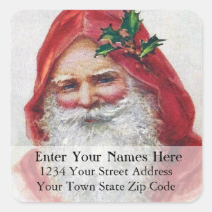 St Nick Portrait Vintage Weihnachtsanschrift Quadratischer Aufkleber
