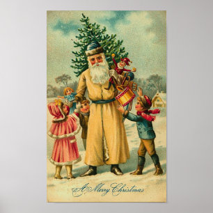 St. Nick und Kinder zu Weihnachten Poster