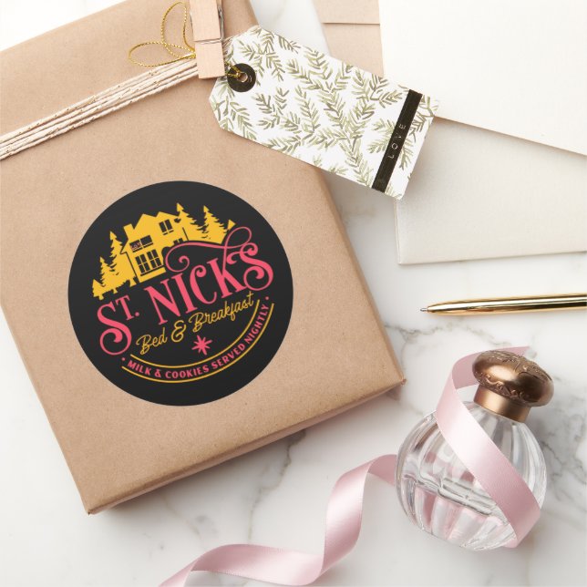 ST-NICKE BED & BREAKFAST lustige Weihnachten Runder Aufkleber (Schenken)