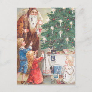 St. Nikolaus im braunen Anzug mit Kindern Postkarte