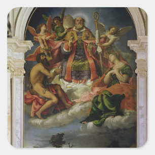 St. Nikolaus in Glory mit Heiligen Quadratischer Aufkleber