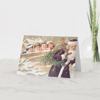 St. Nikolaus mit Bäumen und Kindern Vintag