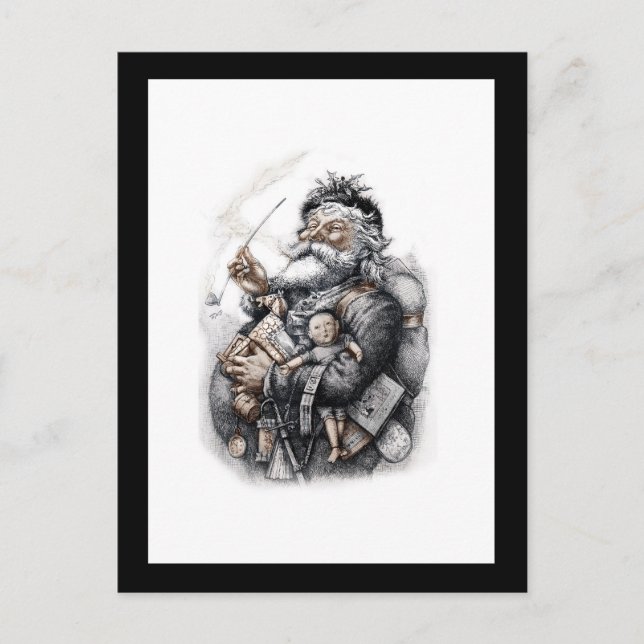 St. Nikolaus mit seinem Spielzeugpack Postkarte (Vorderseite)