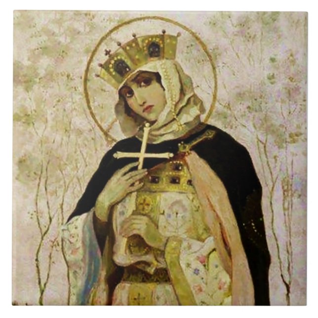 "St Olga" von Michail Nesterov Fliese (Vorderseite)
