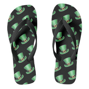 St Paddy's Day Green Top Hat Muster auf schwarz Flip Flops