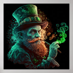 St Paddys Day Leprechaun Rauchen eines Pipe Poster