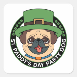 St. Paddy's Day Party Mops Dog Quadratischer Aufkleber