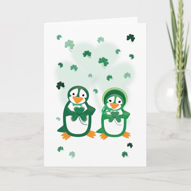St. Paddy's Day Pinguins Card Karte (Vorderseite)