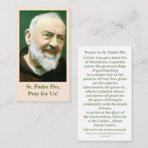 St. Padre Pio Gebet Card Telefonnummerkarte