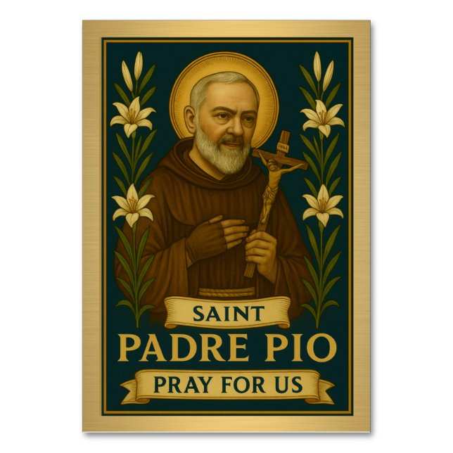 St. Padre Pio Katholische Hochzeitskarte Tischnummer (Vorderseite)