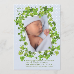 St Patrick Babyjunge Foto-Geburts-Mitteilung Ankündigung