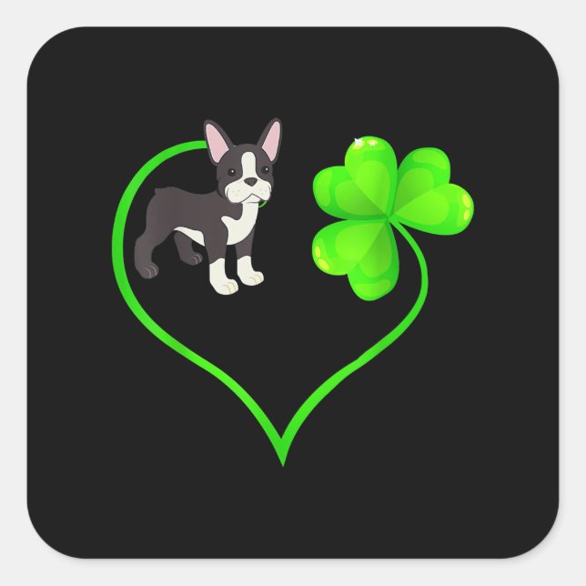 St Patrick Day Boston Terrier Dog Mama Vater Kleeb Quadratischer Aufkleber (Vorderseite)