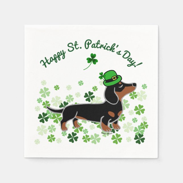 St. Patrick Day Dackel Cartoon 5 Serviette (Vorderseite)
