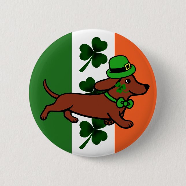 St. Patrick Day Dackel Cartoon 7 Button (Vorderseite)