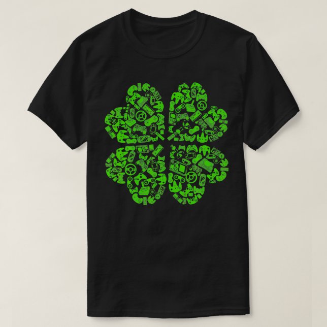 St Patrick Day Gaming 4 Leaf Clover Kleeblatt Funn T-Shirt (Design vorne)