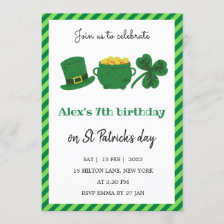 St Patrick Day Geburtstag Kleeblatt Grün Einladung