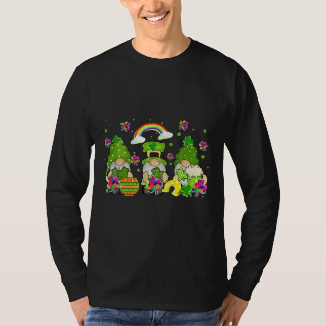 St Patrick Day Gnome Puzzle Pieces Kleeblatt Autis T-Shirt (Vorderseite)