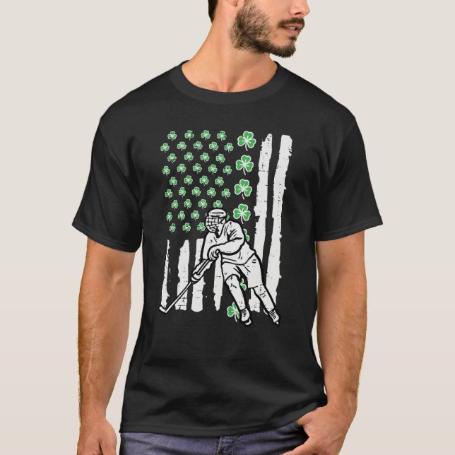 St Patrick Day Ice Hockey US Flag Saint Pattys Men T-Shirt (Vorderseite)