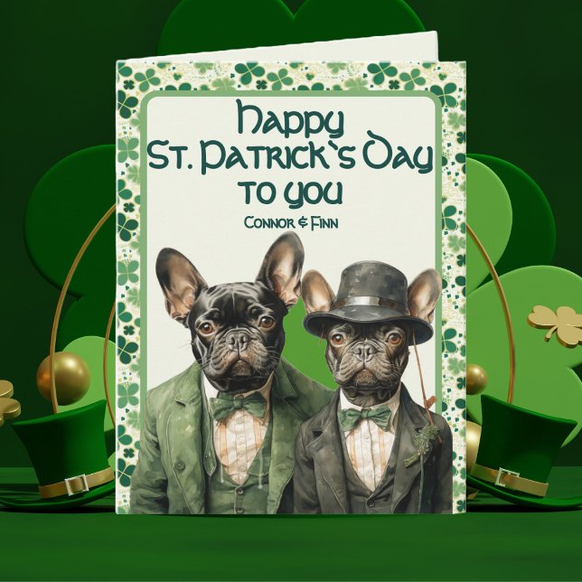 St Patrick Day Irish Frenchie Dog Duo Karte (Von Creator hochgeladen)