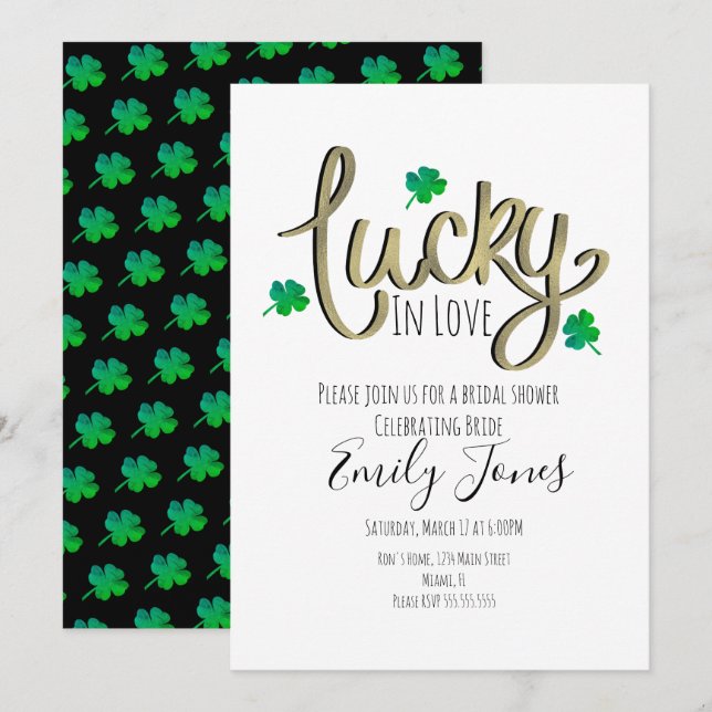 St Patrick Day Lucky in Liebe Gold Brautparty Einladung (Vorne/Hinten)