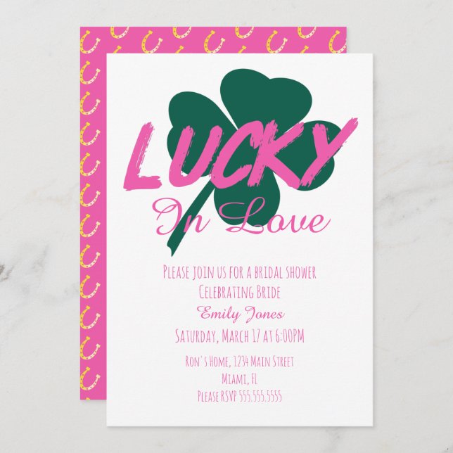 St Patrick Day Lucky Pink Bridal Dusche Einladung (Vorne/Hinten)