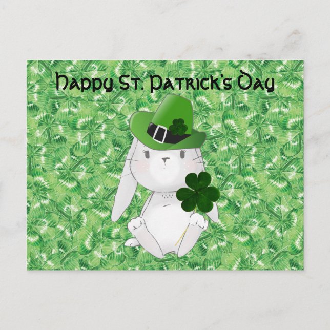 St. Patrick' Day mit Irish Bunny, Kleeblatt bg Postkarte (Vorderseite)