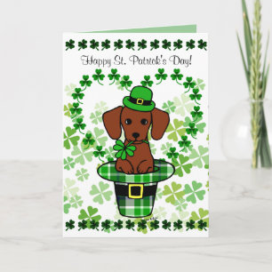 St. Patrick Day Red Smooth Dachshund Hat Karte