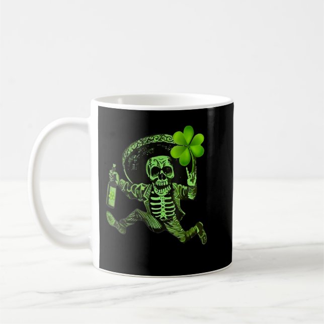 St Patrick Day Skeleton Drinken Wein Clover Shamr Kaffeetasse (Links)