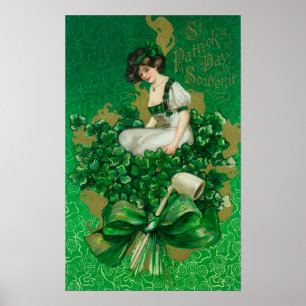 St. Patrick Day Souvenir Frau auf Clover Scene Poster