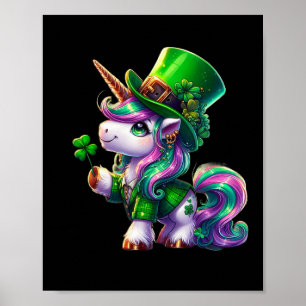 St Patrick Day T-Shirts Irish Unicorn Girls Kinder Poster