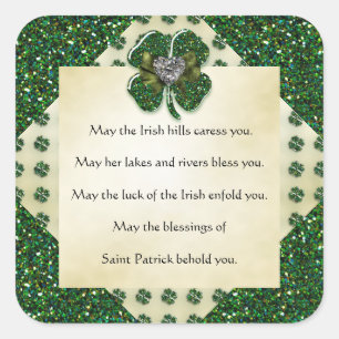 St Patrick funkelnd Kleeblatt/Herz-Iren Quadratischer Aufkleber