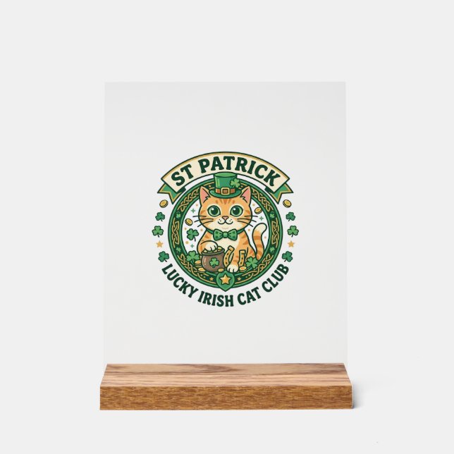 St. Patrick Glücklicher Irischer Katze Süße Katze  Acrylschild (Vorderseite)