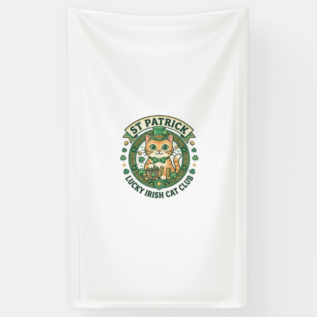 St. Patrick Glücklicher Irischer Katze Süße Katze  Banner (Vertikal)