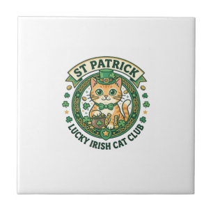 St. Patrick Glücklicher Irischer Katze Süße Katze Fliese