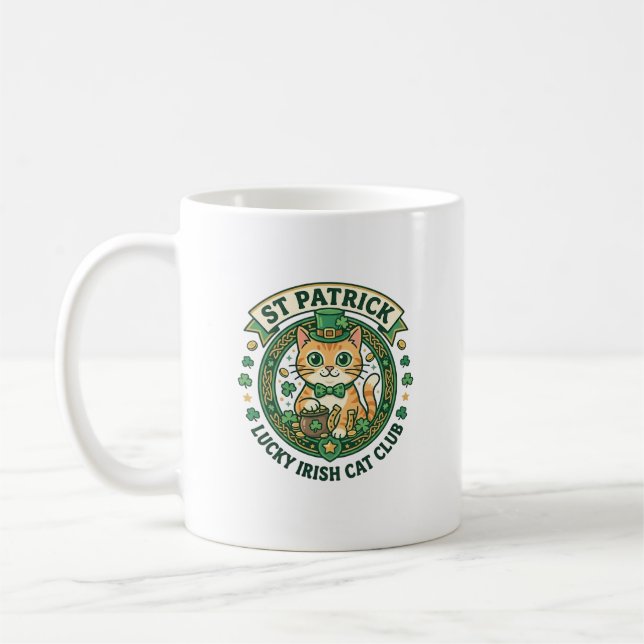 St. Patrick Glücklicher Irischer Katze Süße Katze  Kaffeetasse (Links)