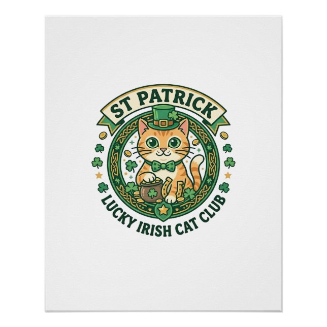 St. Patrick Glücklicher Irischer Katze Süße Katze  Poster (Vorderseite)